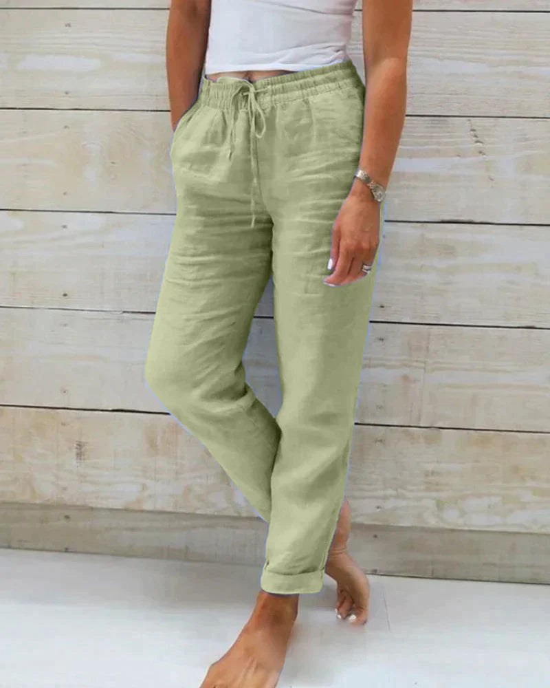 Vayla Linen Trousers | Elastic Waist Breathable Pants for Women