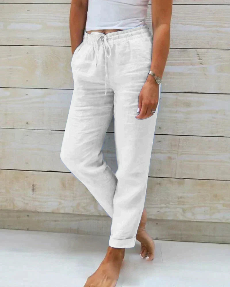 Vayla Linen Trousers | Elastic Waist Breathable Pants for Women