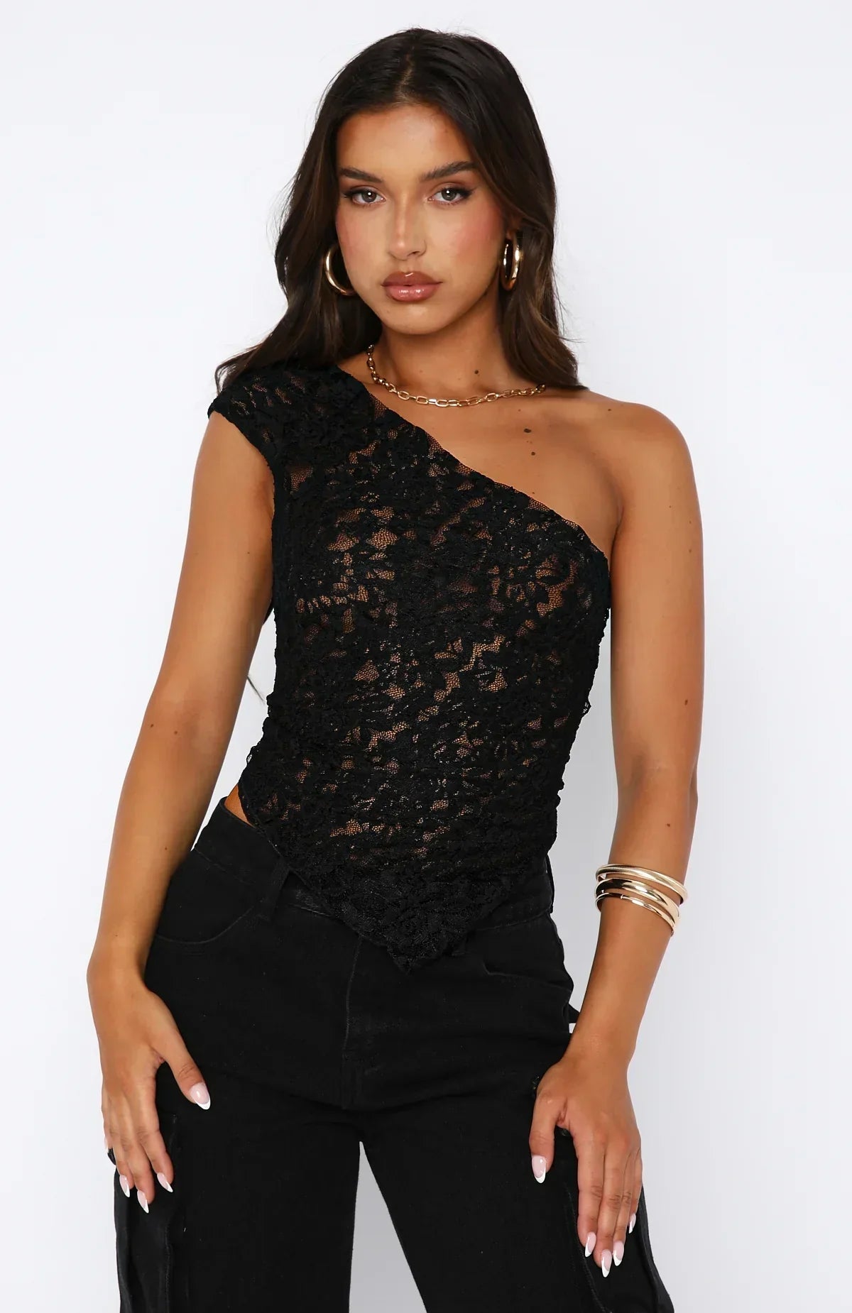 Zivah Lace Top | Women’s One Shoulder Lace Top with Asymmetric Neckline