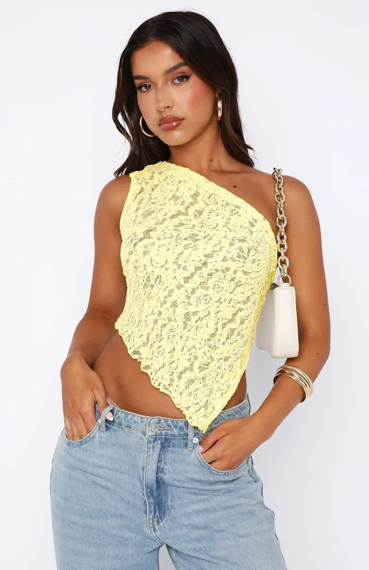 Zivah Lace Top | Women’s One Shoulder Lace Top with Asymmetric Neckline