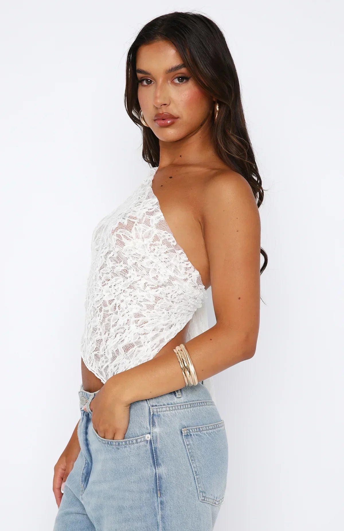 Zivah Lace Top | Women’s One Shoulder Lace Top with Asymmetric Neckline