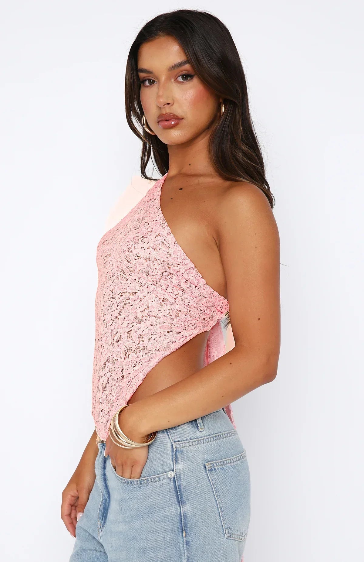 Zivah Lace Top | Women’s One Shoulder Lace Top with Asymmetric Neckline
