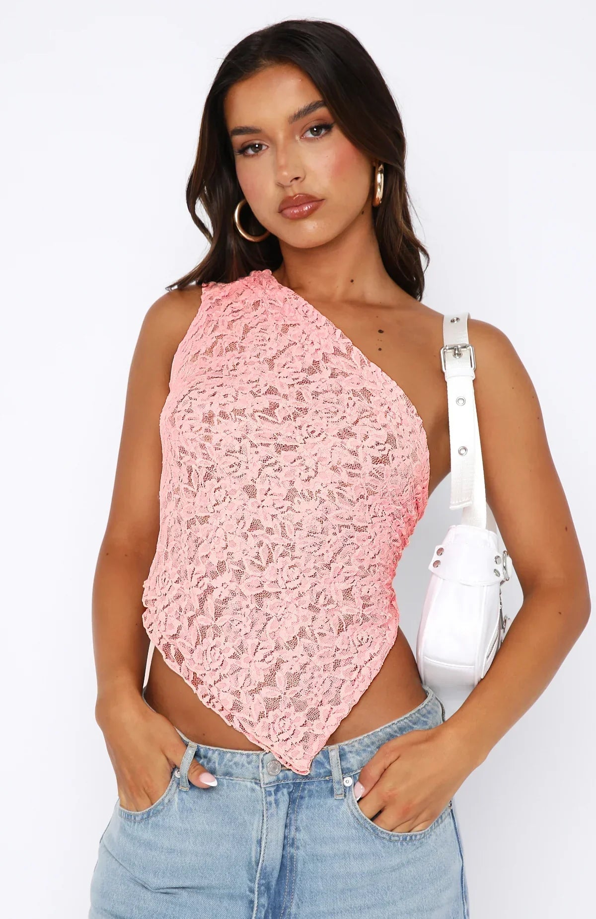 Zivah Lace Top | Women’s One Shoulder Lace Top with Asymmetric Neckline