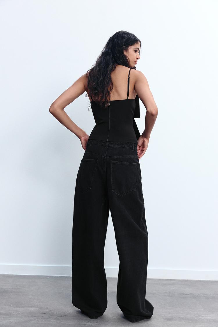 Cirellaine Party Top | Black Glitter Bow Strap Top for Women