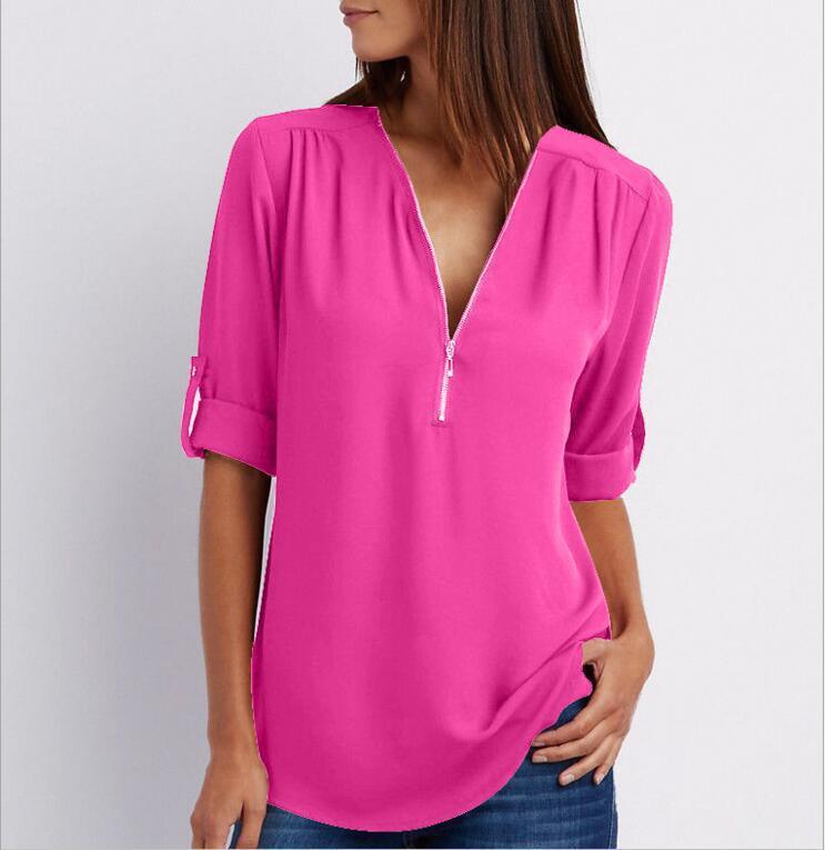 Nerida Top | Women's Autumn Zip V-Neck Loose Top