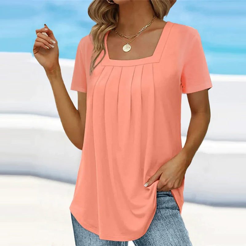 Elynara Blouse | Women’s Summer Blouse with Square Neckline and Pleated Details