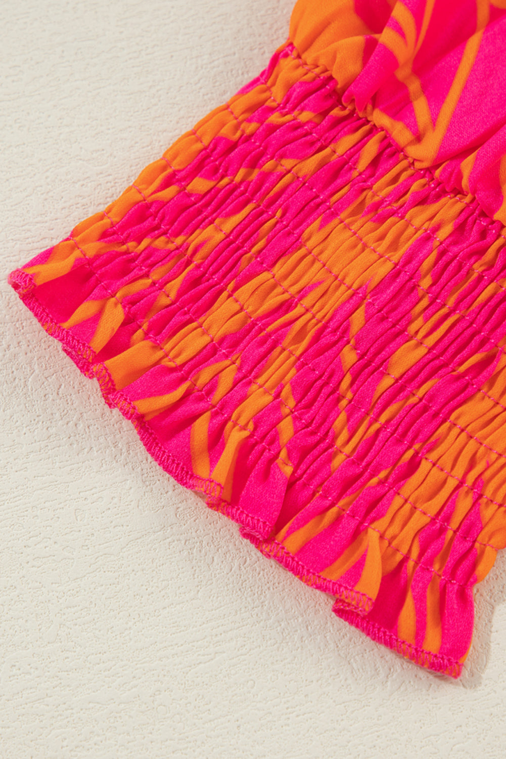 Xaria Blouse | Rose Tropical Leaf Smocked Puff Sleeve Top