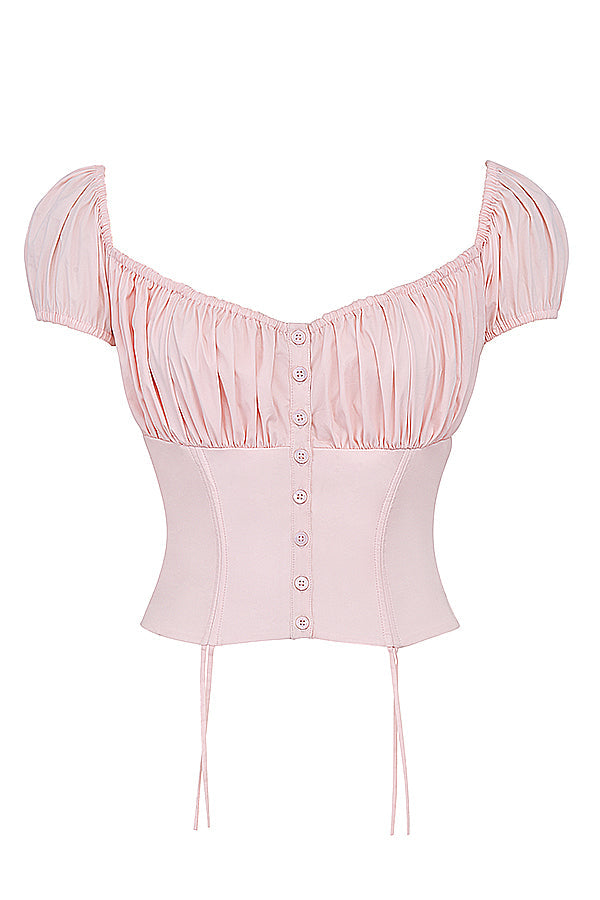 Babette Ruffle Top | Women’s Baby Pink Puff Sleeve Corset Top