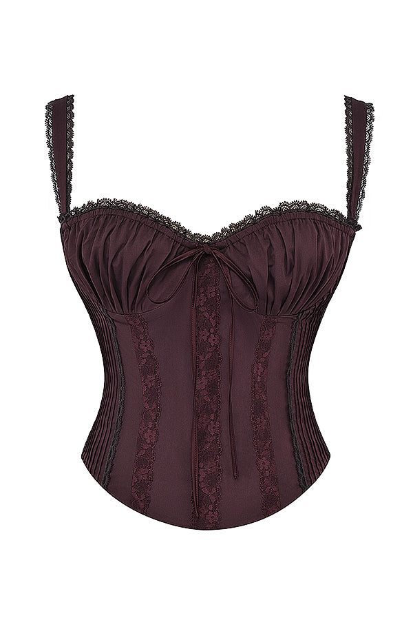 Barbra Corset Top | Women’s Deep Brown Structured Corset with Lace-Up Back