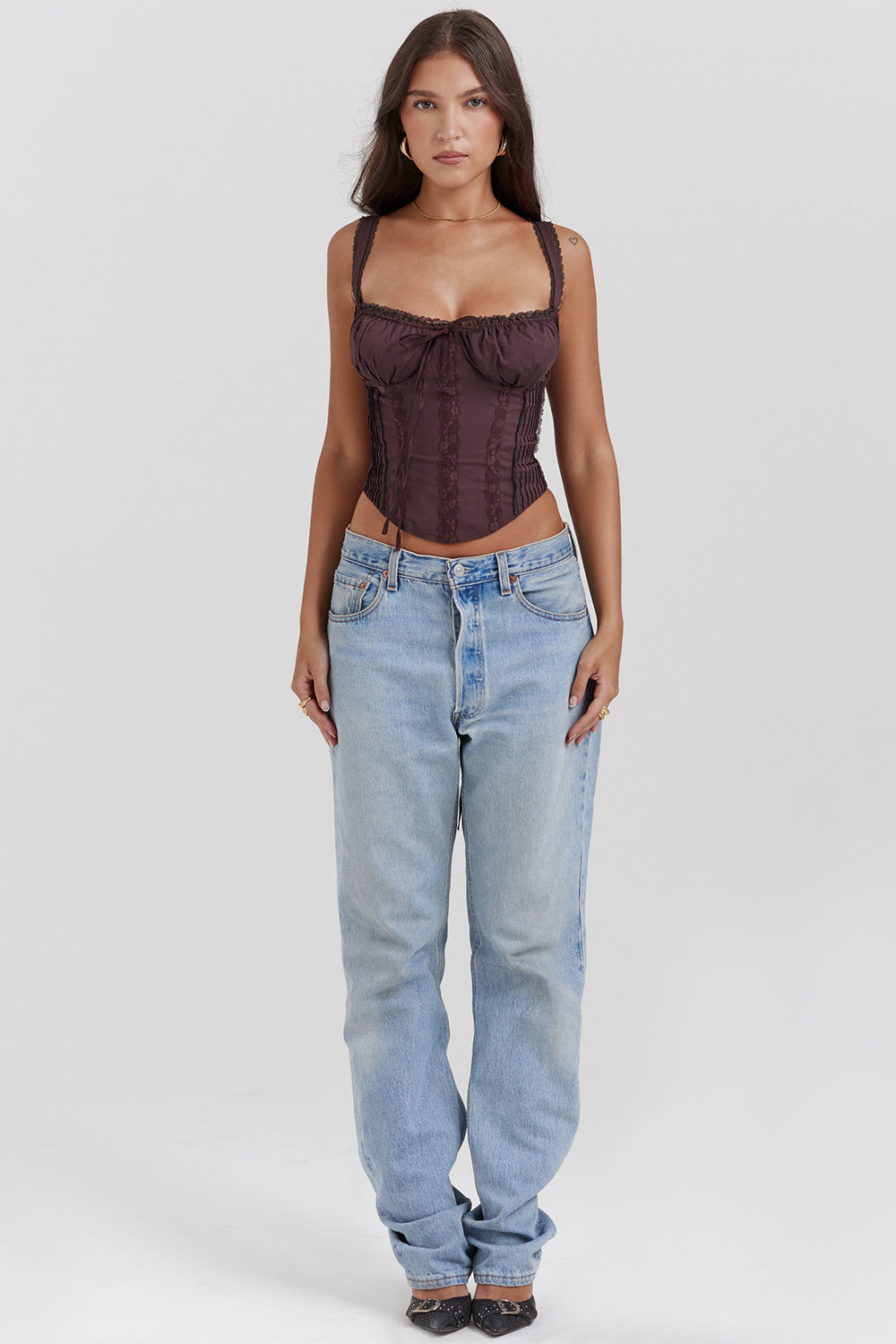 Barbra Corset Top | Women’s Deep Brown Structured Corset with Lace-Up Back