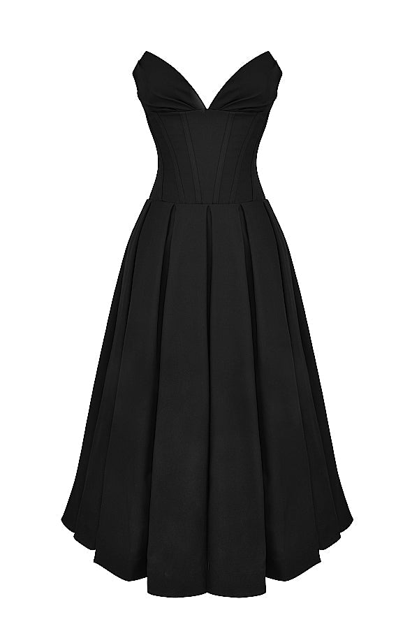 Beryl Dress | Strapless Midi Dress for Women with Fitted Bodice and Flowy Skirt