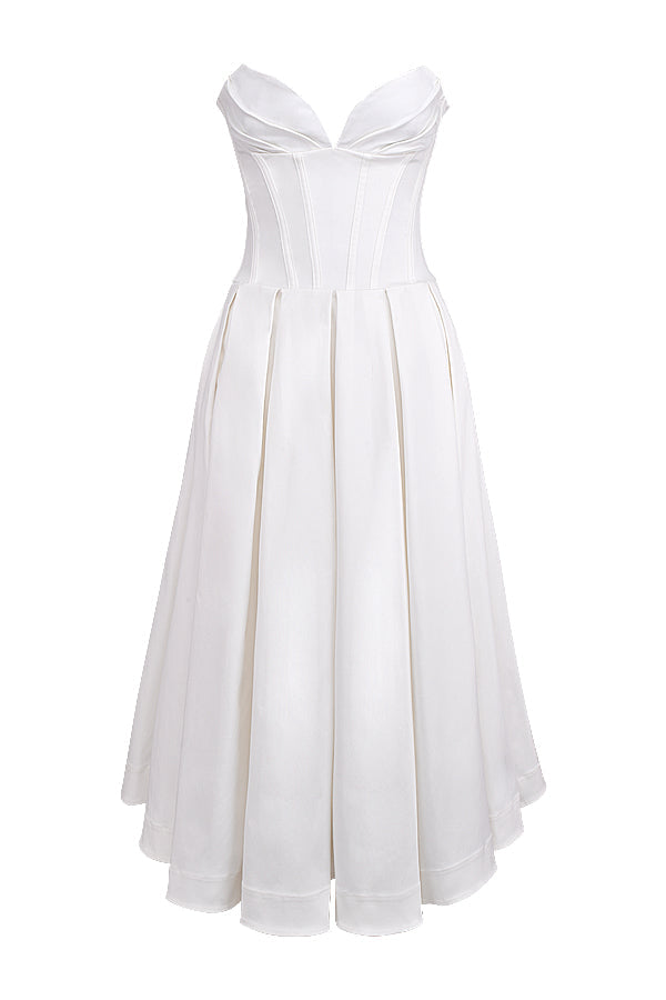 Beryl Dress | Strapless Midi Dress for Women with Fitted Bodice and Flowy Skirt