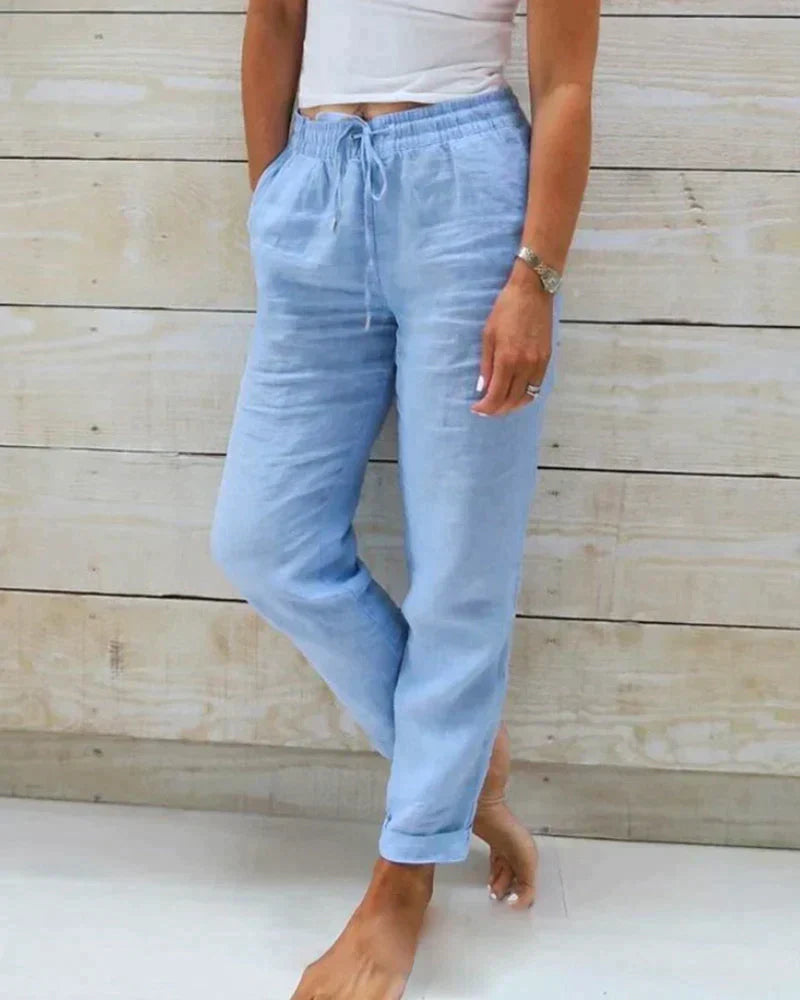 Vayla Linen Trousers | Elastic Waist Breathable Pants for Women