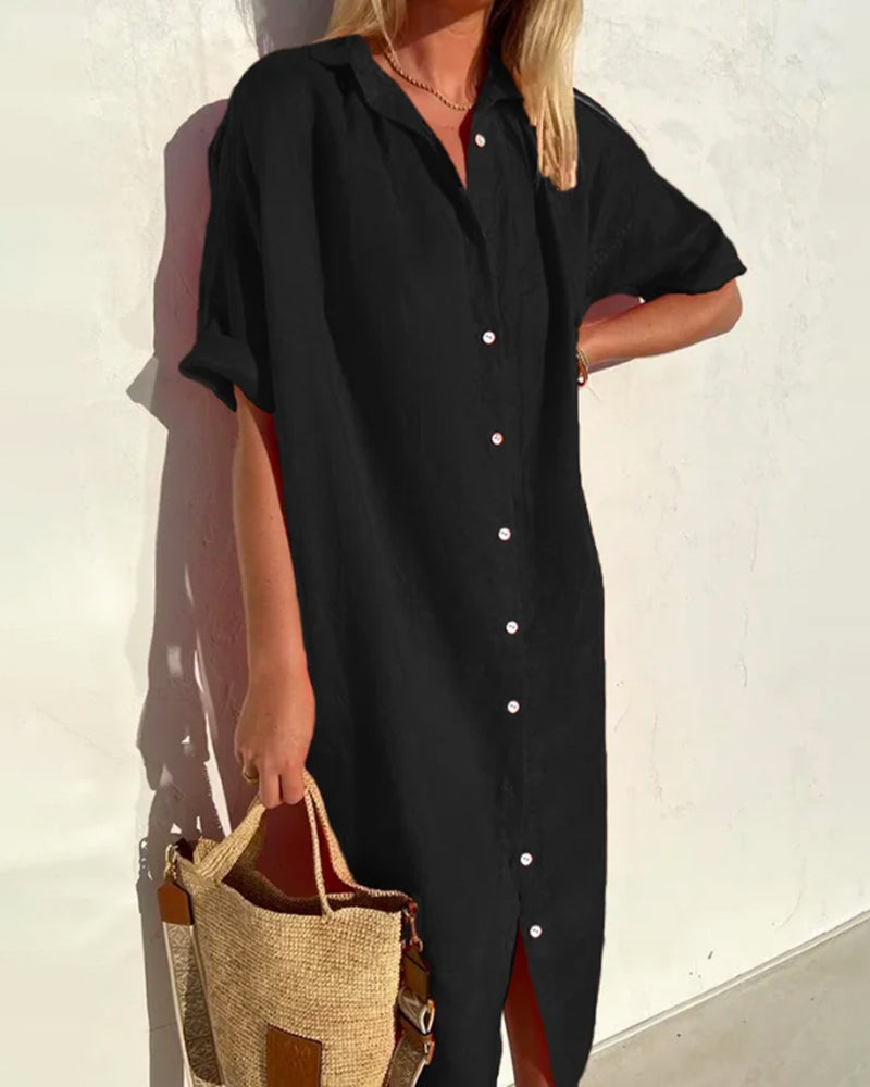 Fressia Dress | Women’s Cotton Shirt Dress with Button-Down Front and Relaxed Fit