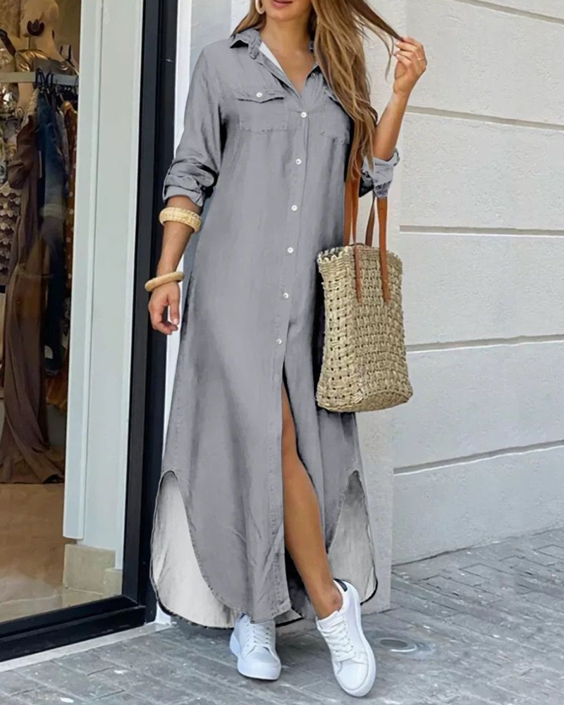Bireva Shirt Dress | Long Button-Up Casual Shirt Dress with Chest Pocket