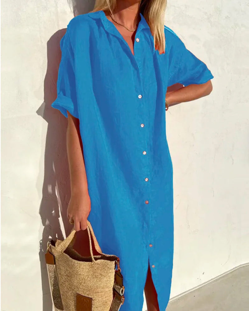 Fressia Dress | Women’s Cotton Shirt Dress with Button-Down Front and Relaxed Fit