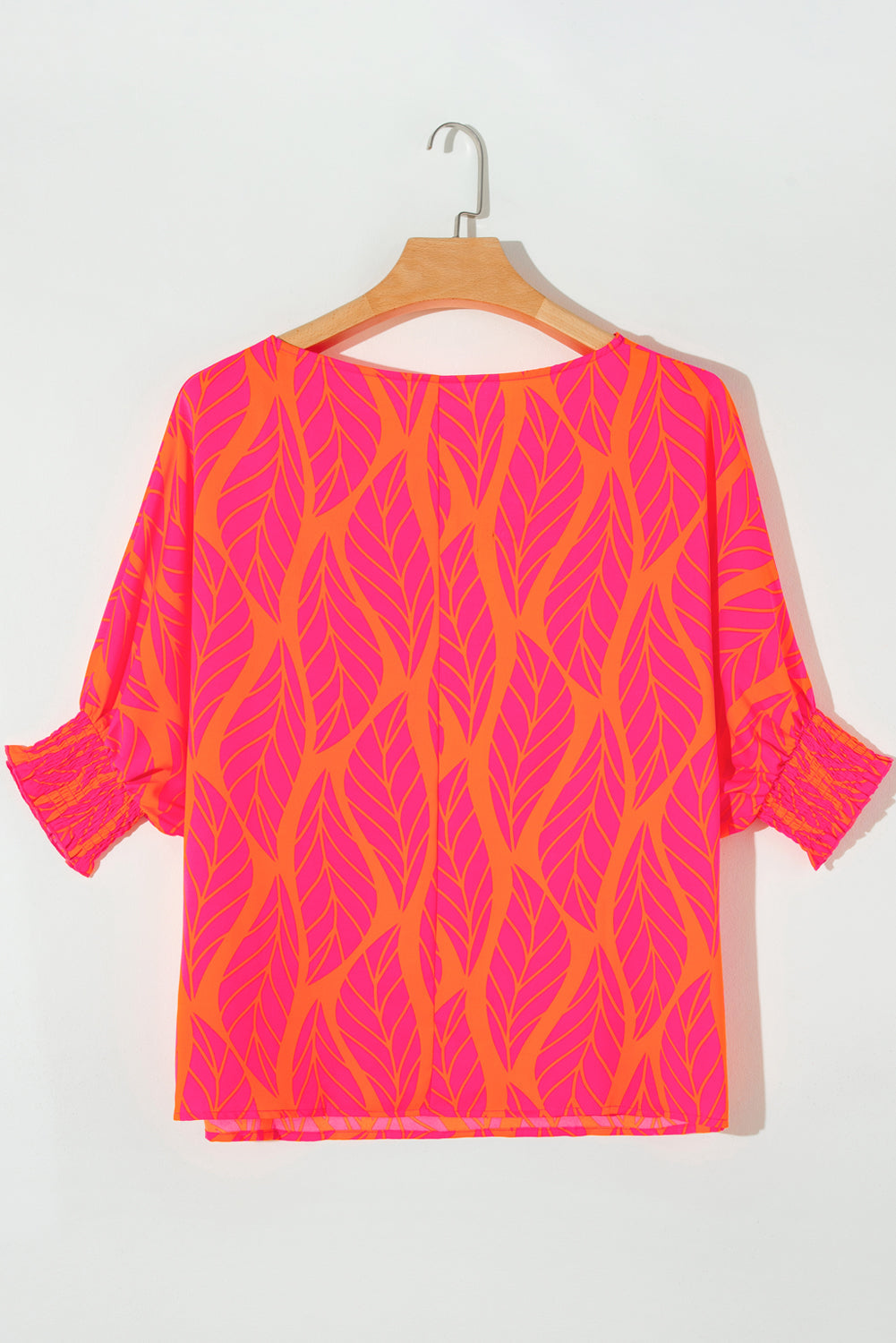 Xaria Blouse | Rose Tropical Leaf Smocked Puff Sleeve Top