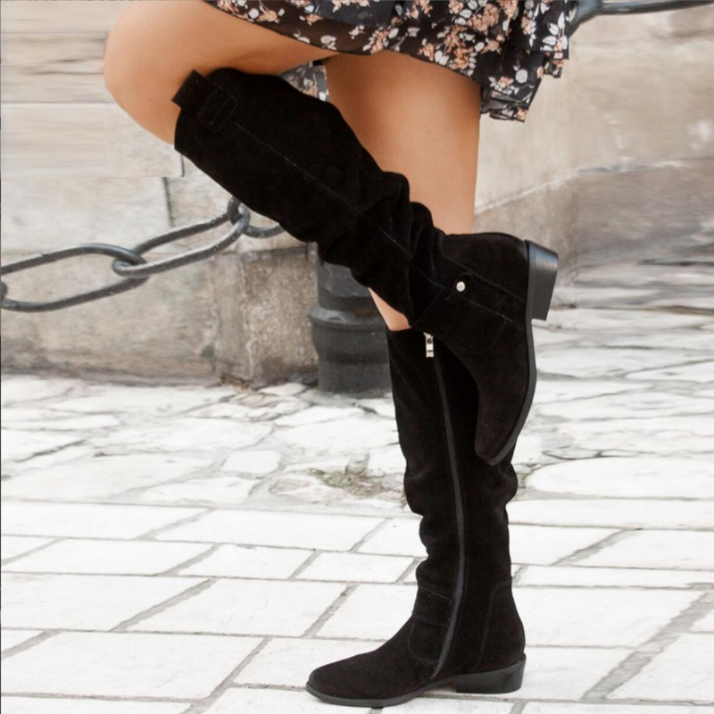 Andrea Boots | Suede Over-The-Knee Flat Boots