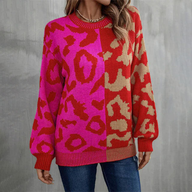 Nyima Jumper | Women's Autumn Colorblock Leopard Knit Jumper