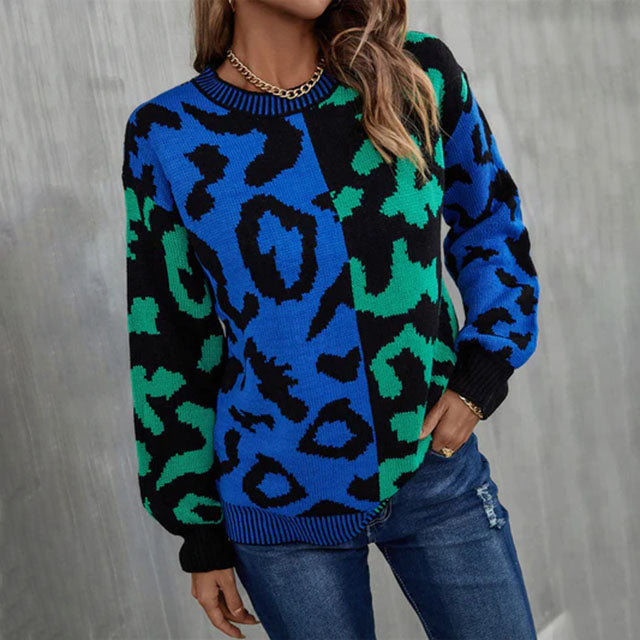 Nyima Jumper | Women's Autumn Colorblock Leopard Knit Jumper