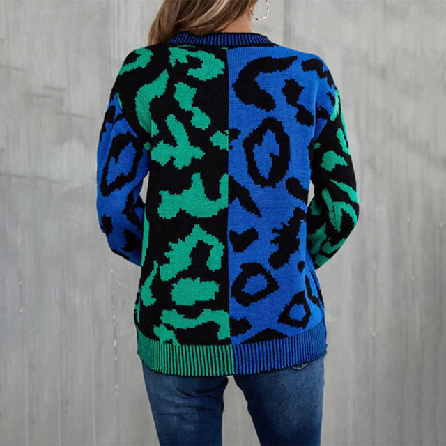 Nyima Jumper | Women's Autumn Colorblock Leopard Knit Jumper