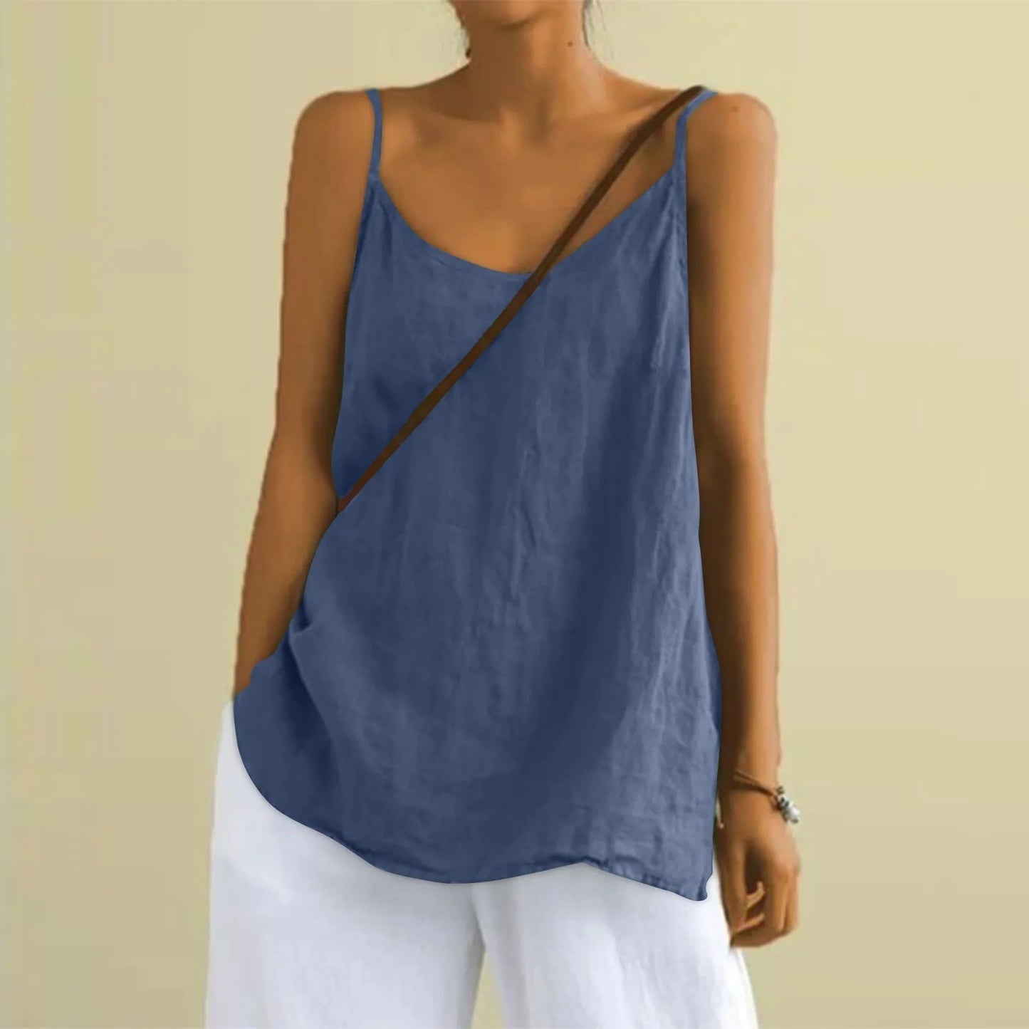 Erelina Top | Sleeveless Linen Cami Top with Spaghetti Straps and Relaxed Summer Fit