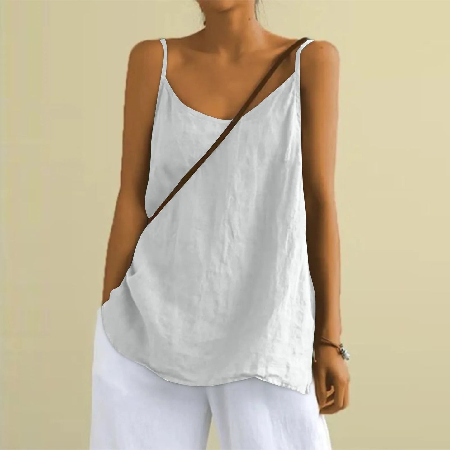 Erelina Top | Sleeveless Linen Cami Top with Spaghetti Straps and Relaxed Summer Fit