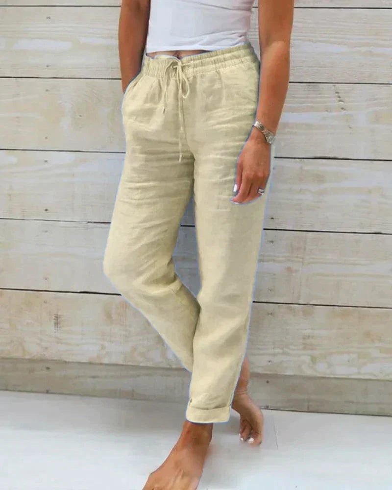 Vayla Linen Trousers | Elastic Waist Breathable Pants for Women