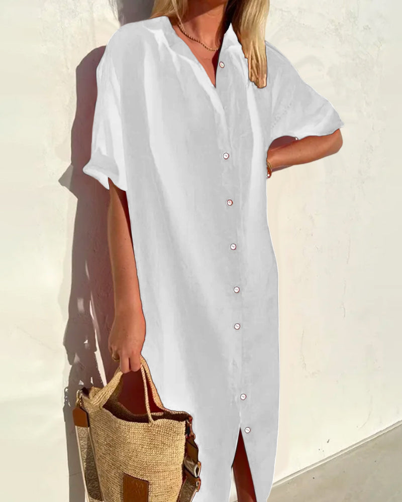 Fressia Dress | Women’s Cotton Shirt Dress with Button-Down Front and Relaxed Fit