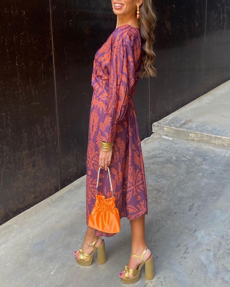Waniah Dress | Vintage-Inspired V-Neck Long-Sleeve Dress for Women