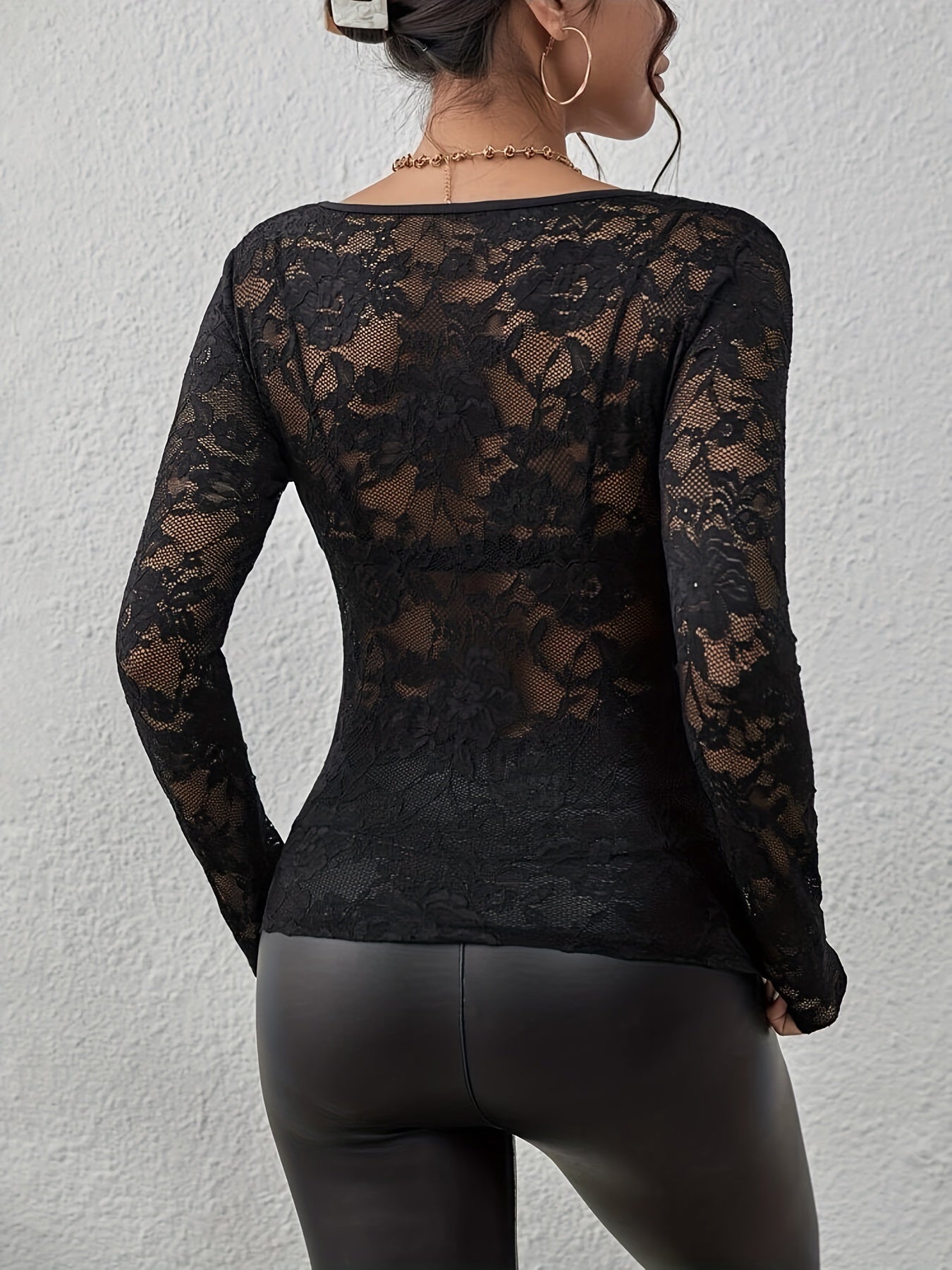 Gazelle Lace Top | Elegant Long-Sleeve V-Neck Blouse