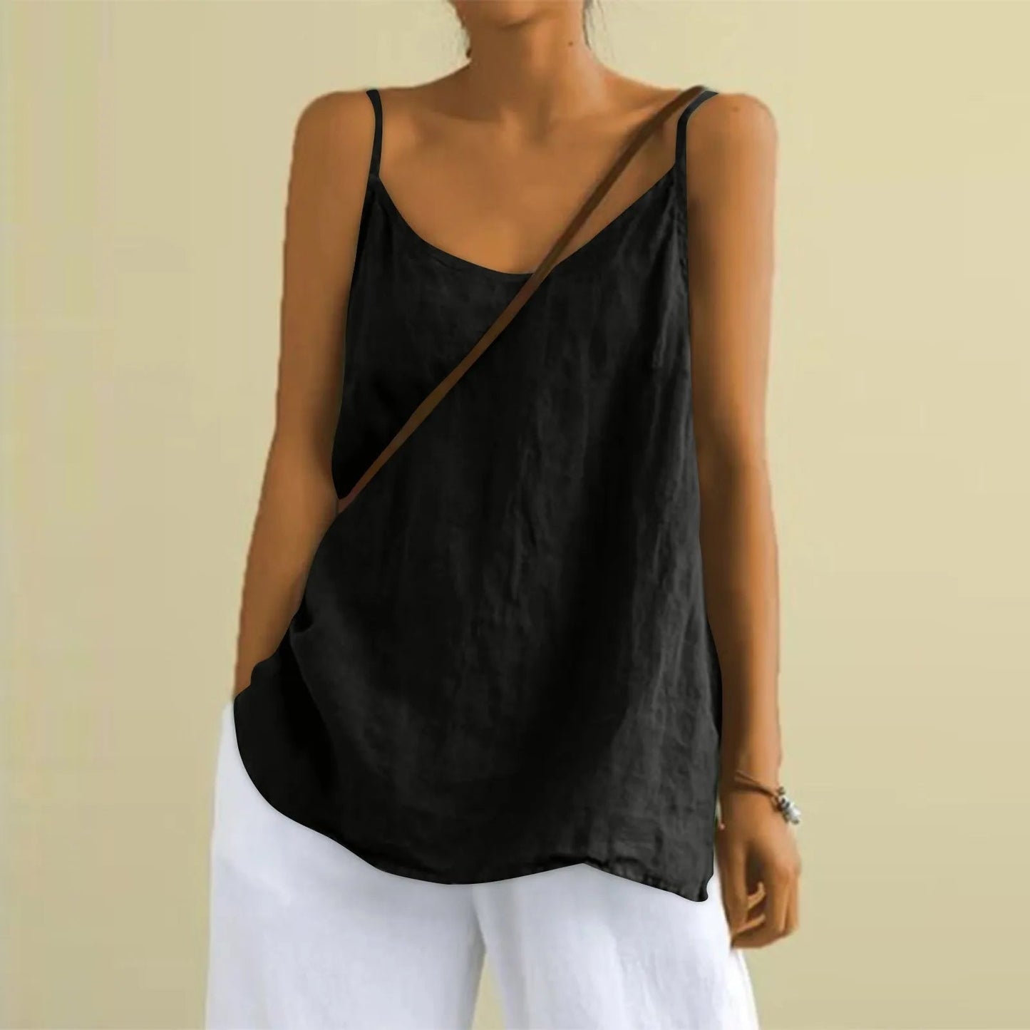 Erelina Top | Sleeveless Linen Cami Top with Spaghetti Straps and Relaxed Summer Fit