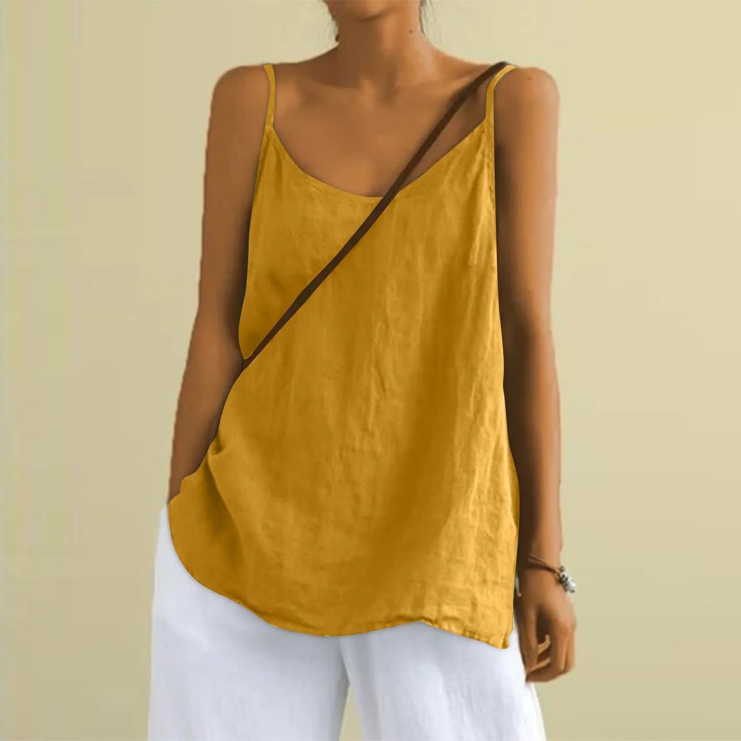 Erelina Top | Sleeveless Linen Cami Top with Spaghetti Straps and Relaxed Summer Fit