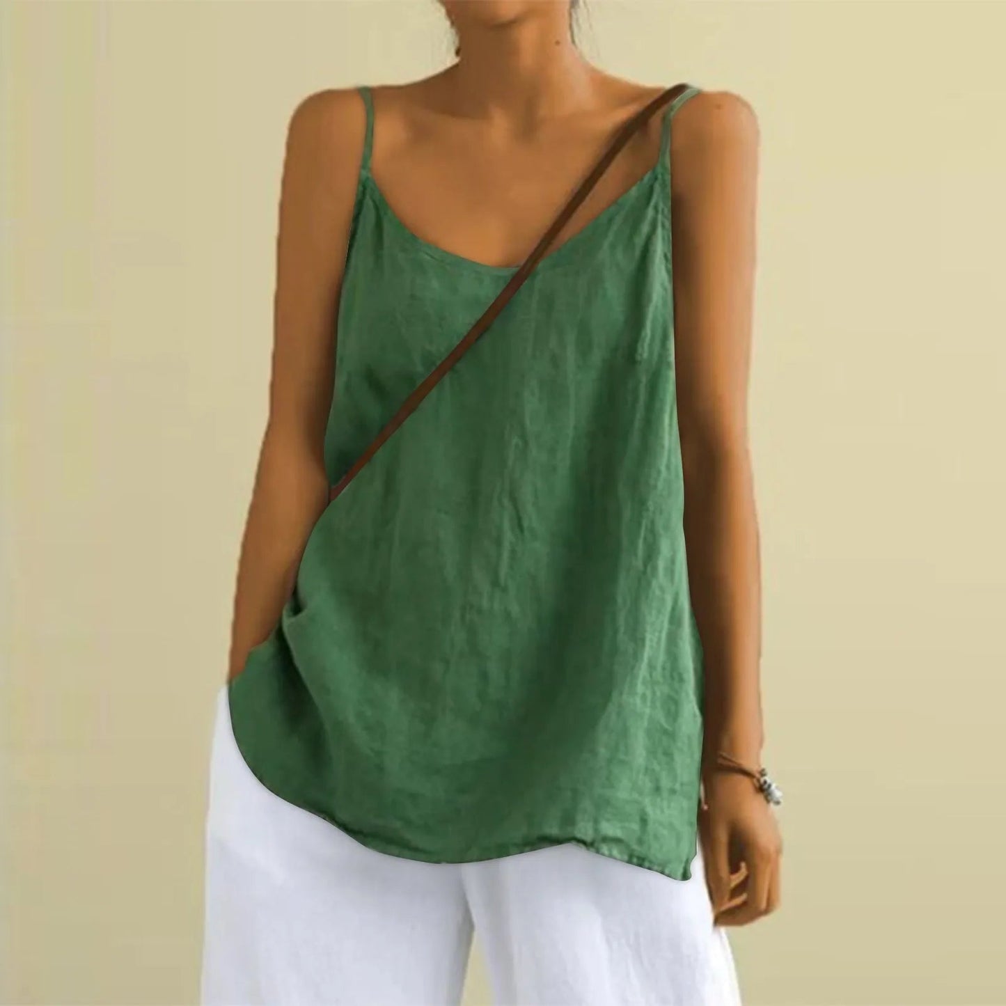 Erelina Top | Sleeveless Linen Cami Top with Spaghetti Straps and Relaxed Summer Fit