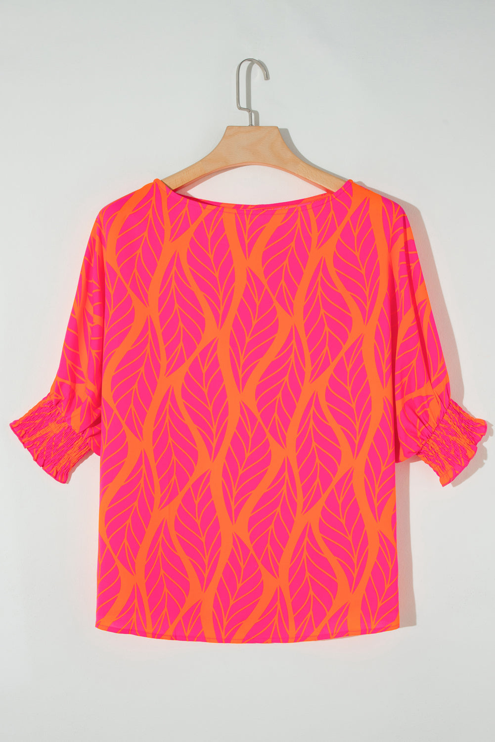 Xaria Blouse | Rose Tropical Leaf Smocked Puff Sleeve Top