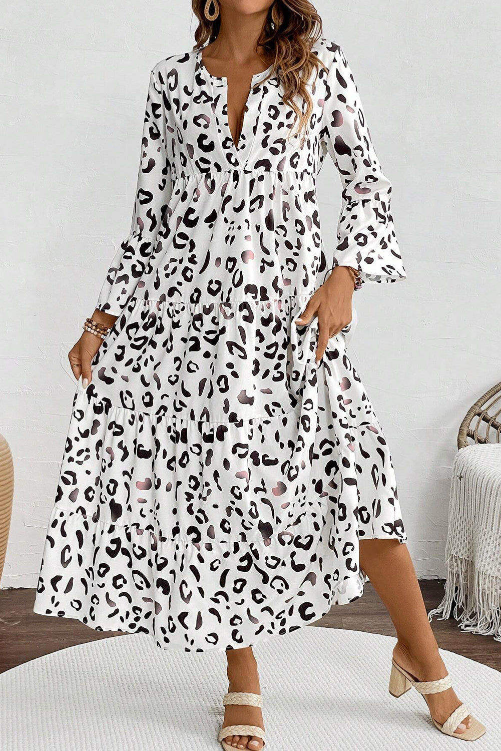 Ximena Maxi Dress | White Leopard Print Loose Fit Dress
