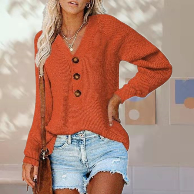 Nahlah Jumper | Women's Autumn Buttoned V-Neck Knitted Jumper