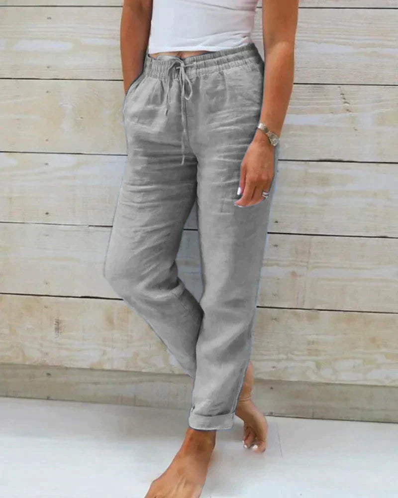 Vayla Linen Trousers | Elastic Waist Breathable Pants for Women