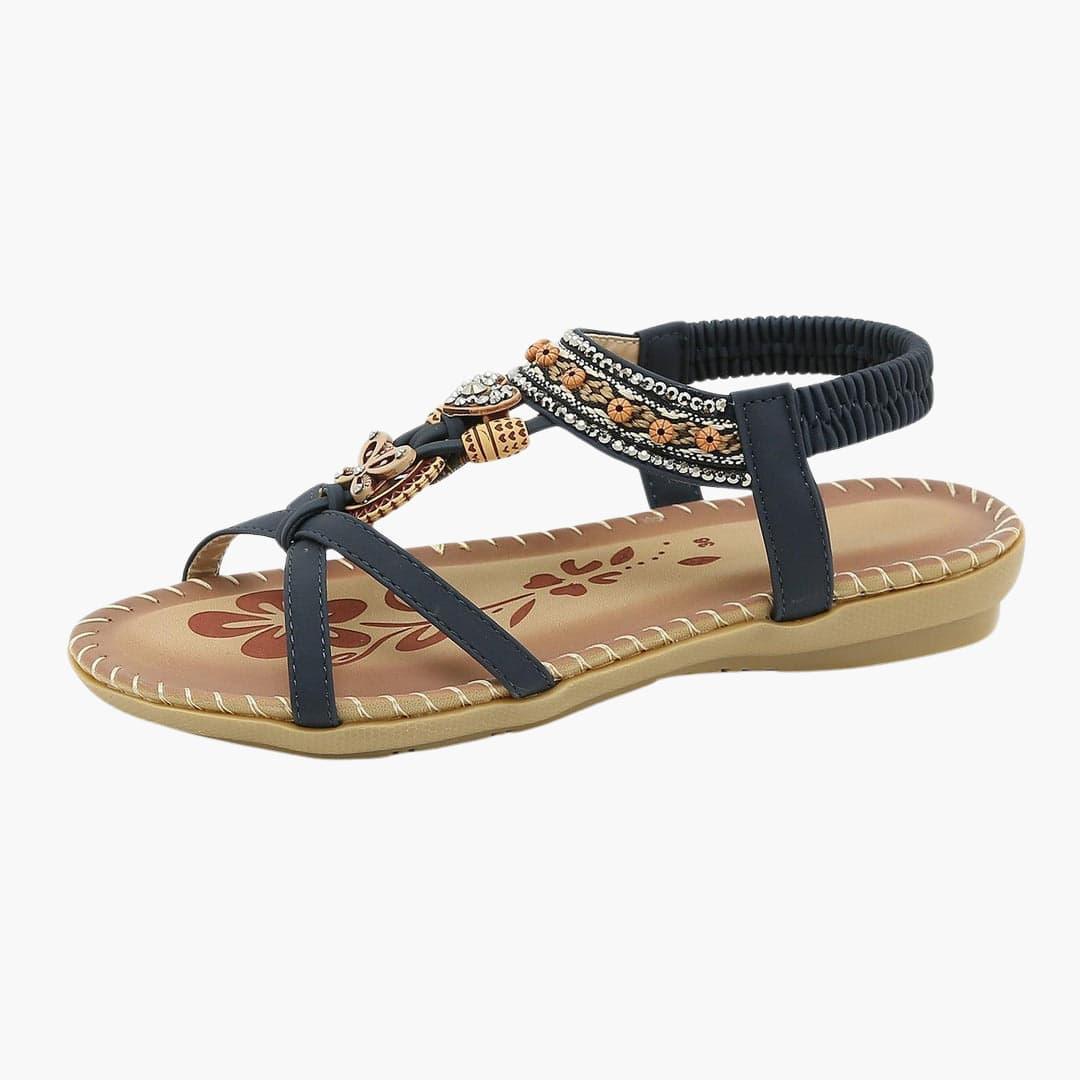 Amber Flat Sandals | Women’s Beaded Boho Sandals with Elastic Strap and Flexible Sole