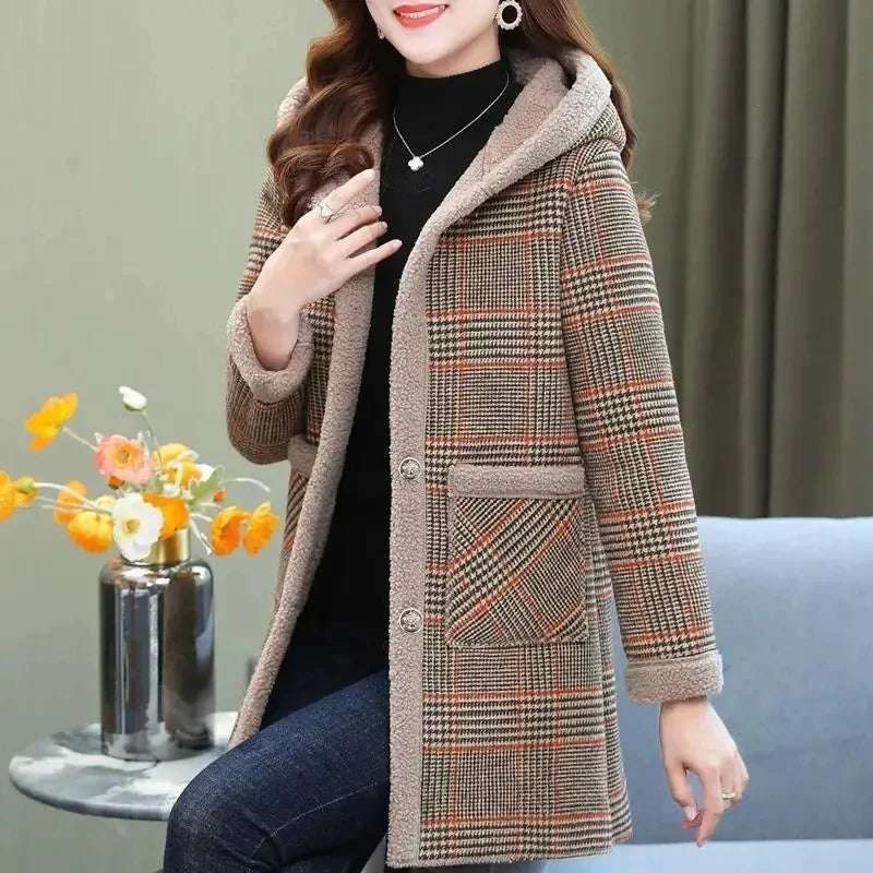 Plaid hooded coat best sale