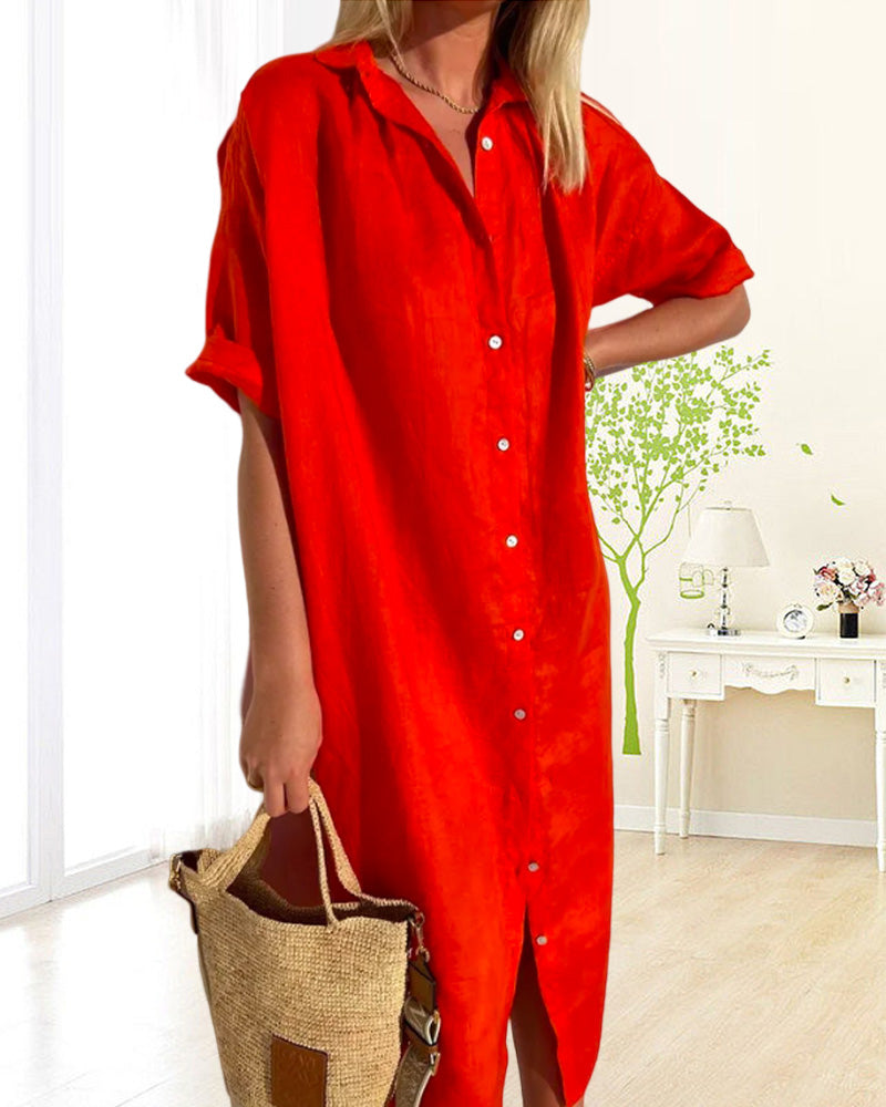 Fressia Dress | Women’s Cotton Shirt Dress with Button-Down Front and Relaxed Fit