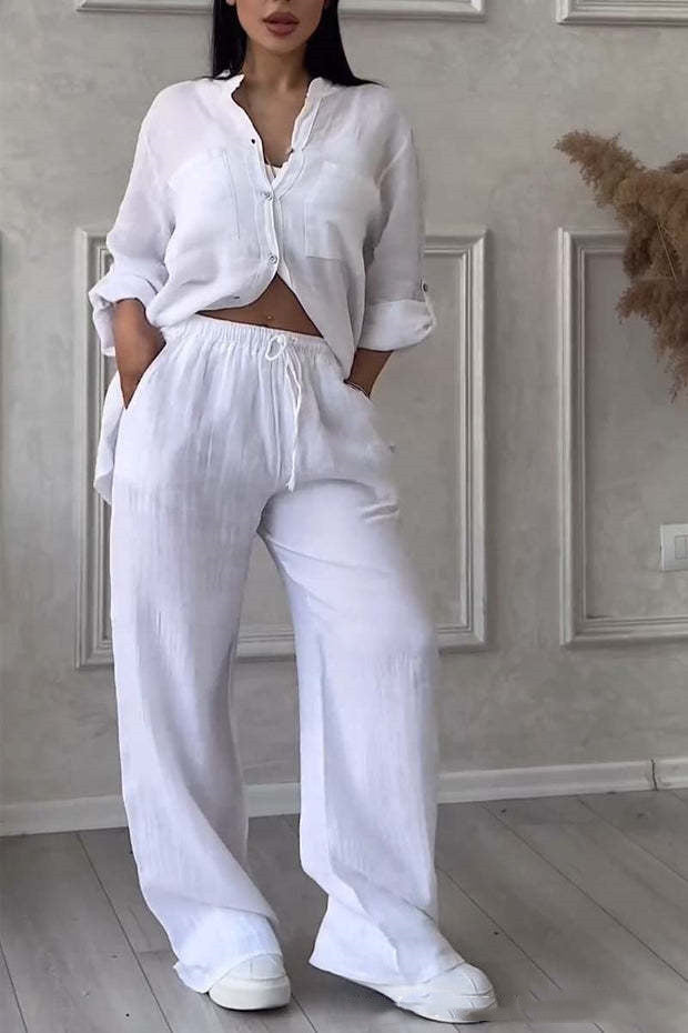Dayenith Two-Piece Set | Elegant Linen Shirt and High-Waisted Trousers in a Light Minimalist Fit
