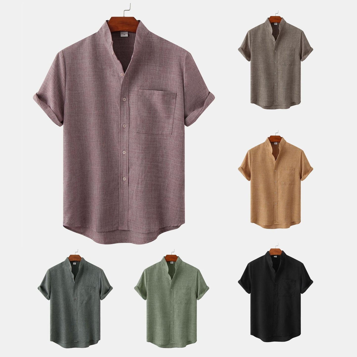 Flynn Shirt | Men’s Short-Sleeve Button-Down Shirt with Mandarin Collar and Chest Pocket