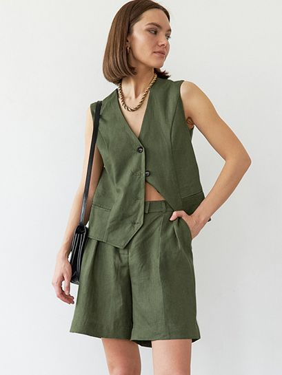 Brenda Set | Sleeveless Summer Vest Top and Long Shorts Set for Women