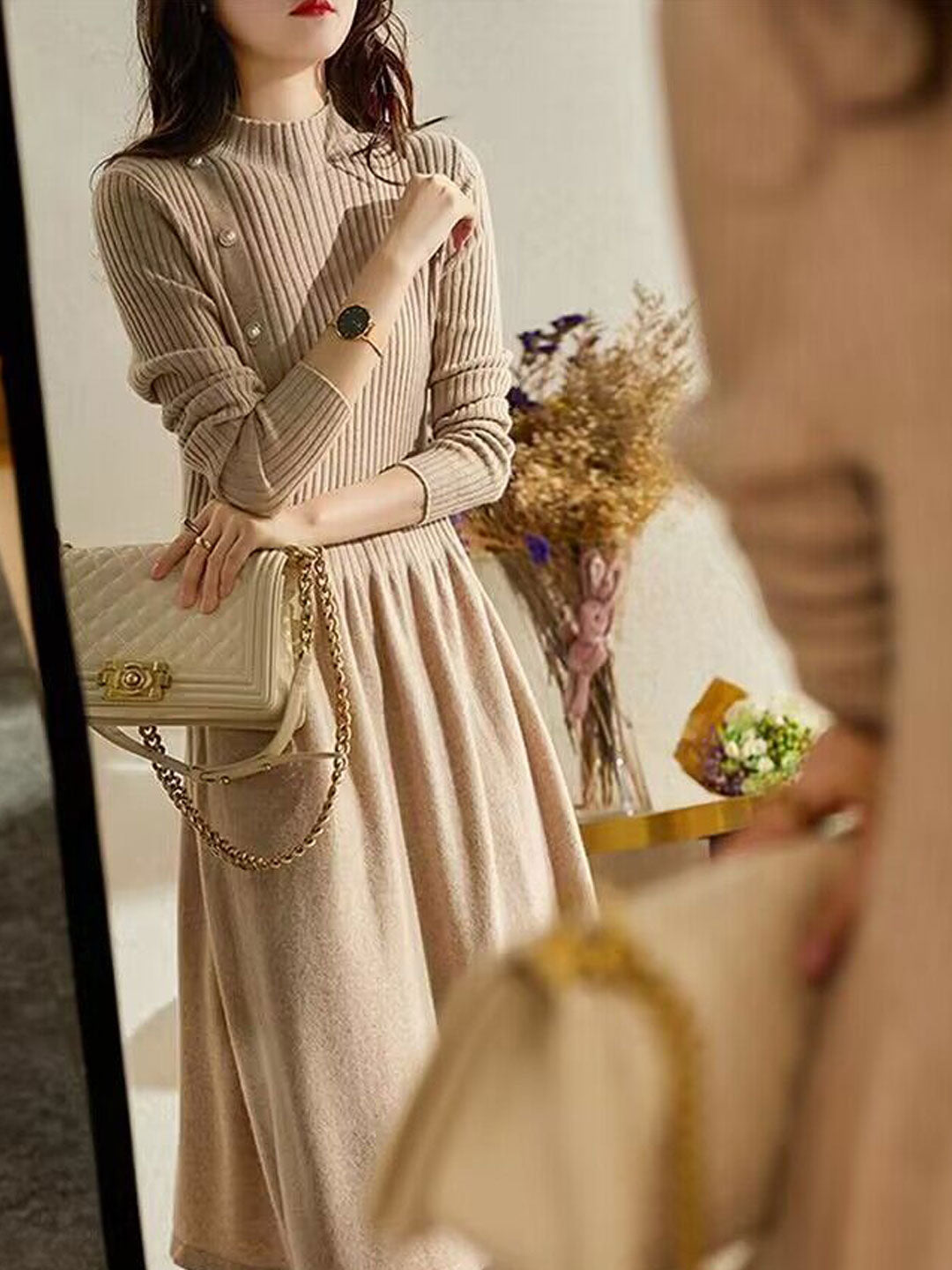 Iliana Dress | Elegant Turtleneck Knitted Sweater Dress