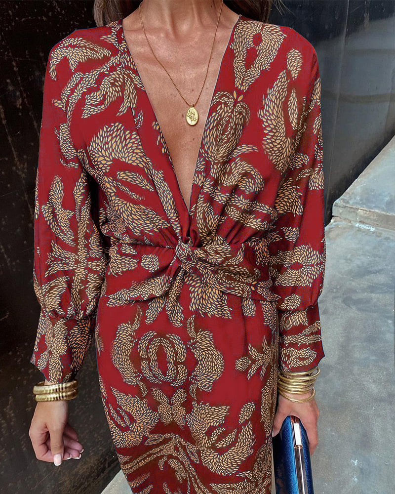 Waniah Dress | Vintage-Inspired V-Neck Long-Sleeve Dress for Women