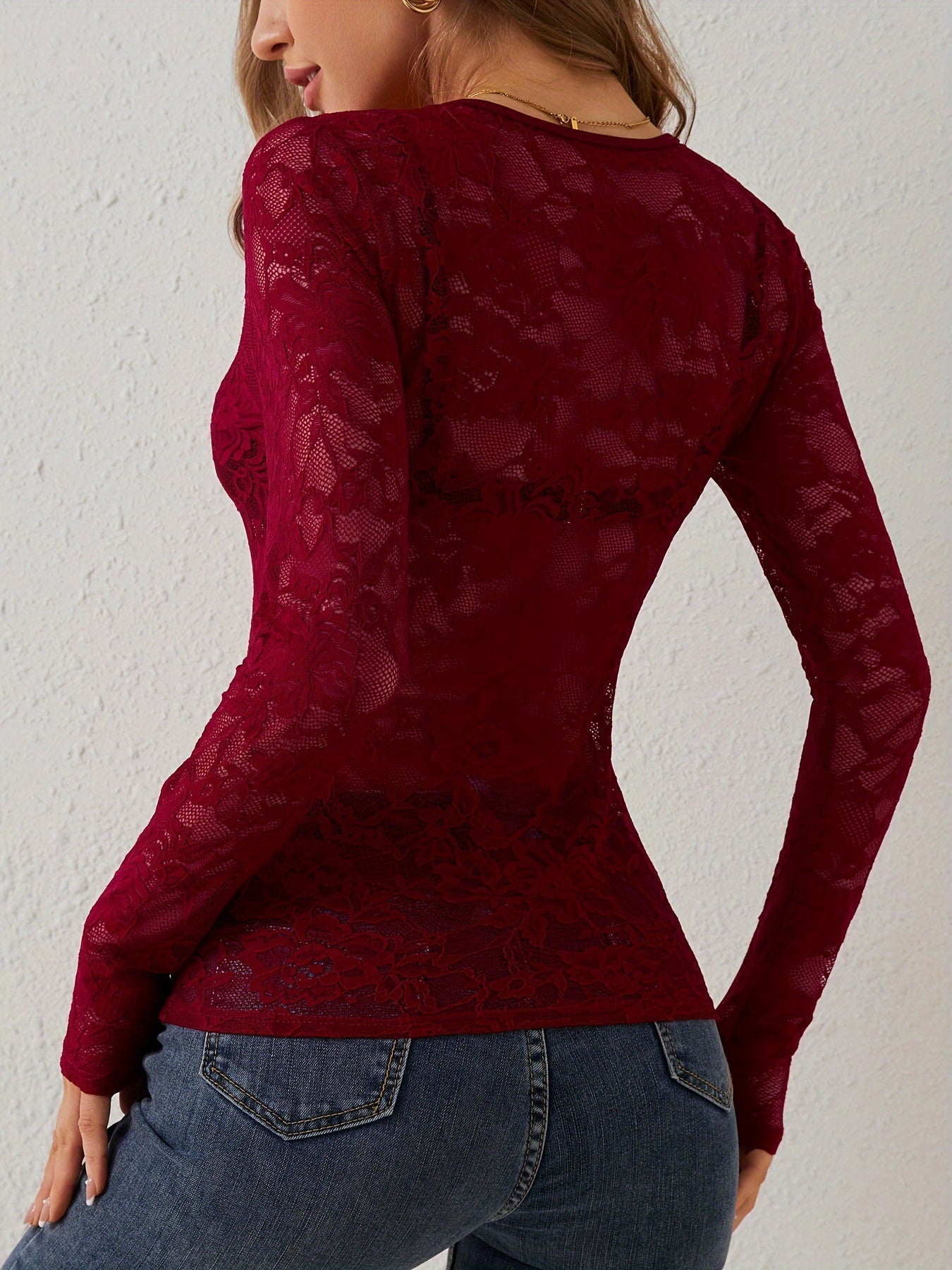 Gazelle Lace Top | Elegant Long-Sleeve V-Neck Blouse