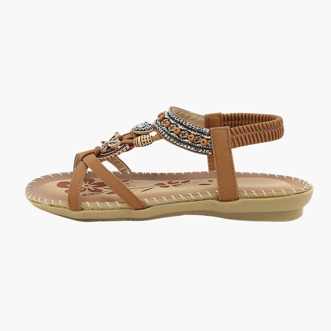 Amber Flat Sandals | Women’s Beaded Boho Sandals with Elastic Strap and Flexible Sole