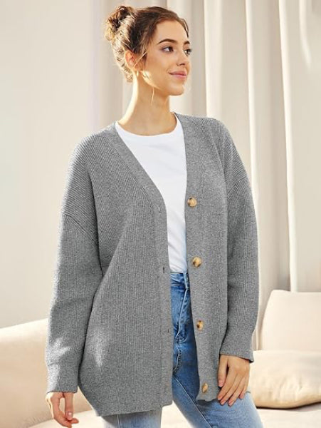 Parvinder Cardigan | Women's Autumn Oversized V-Neck Button Cardigan