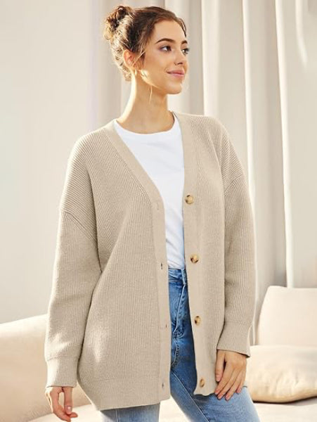 Parvinder Cardigan | Women's Autumn Oversized V-Neck Button Cardigan